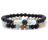 Libela Pulseras de Parejas Amazonita y Agata Negra Piedras Naturales